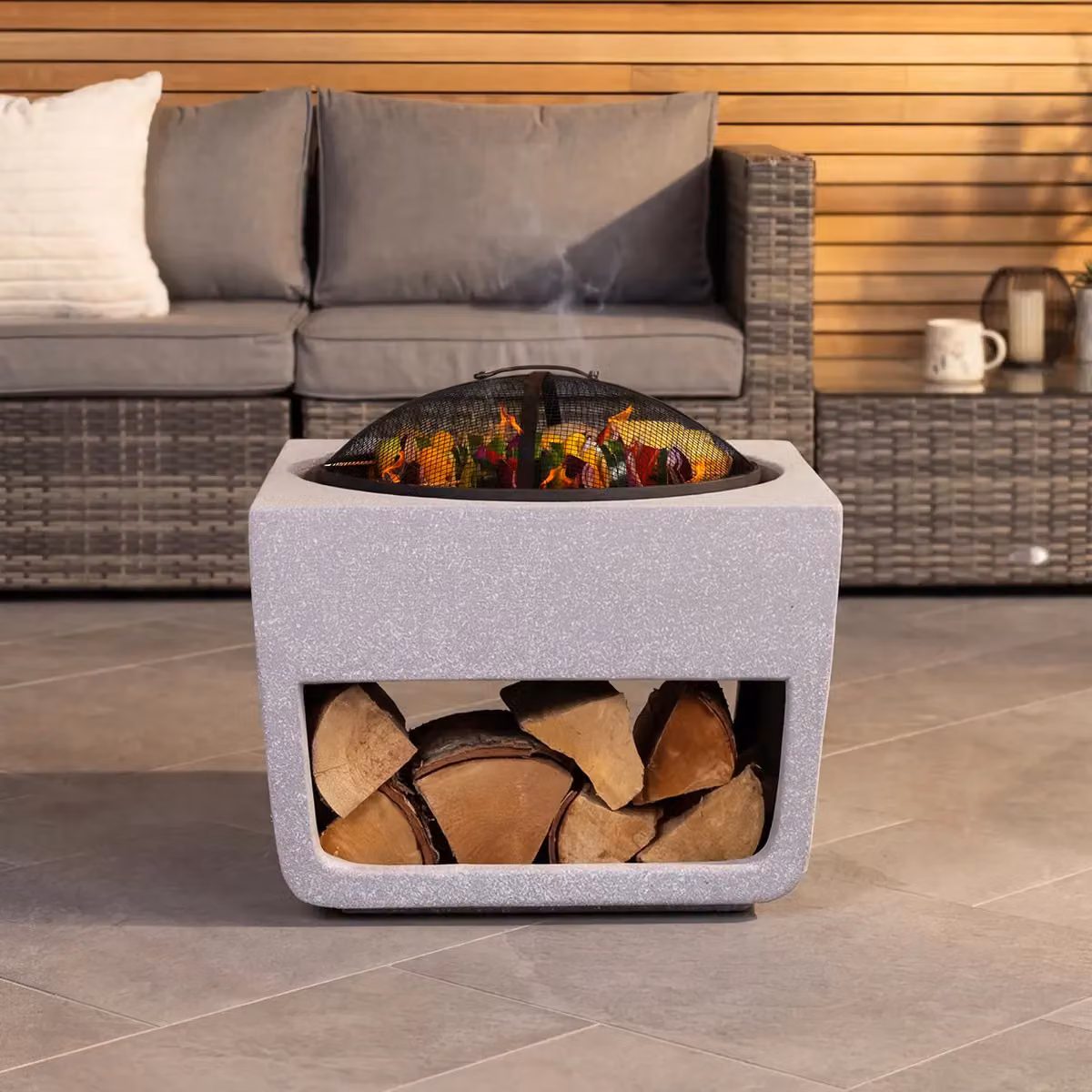 Charles Bentley Magnesia Grey Steel Fire Bowl with Cooking Grill W/D/H: 52 x 52 x 48 cm – 2