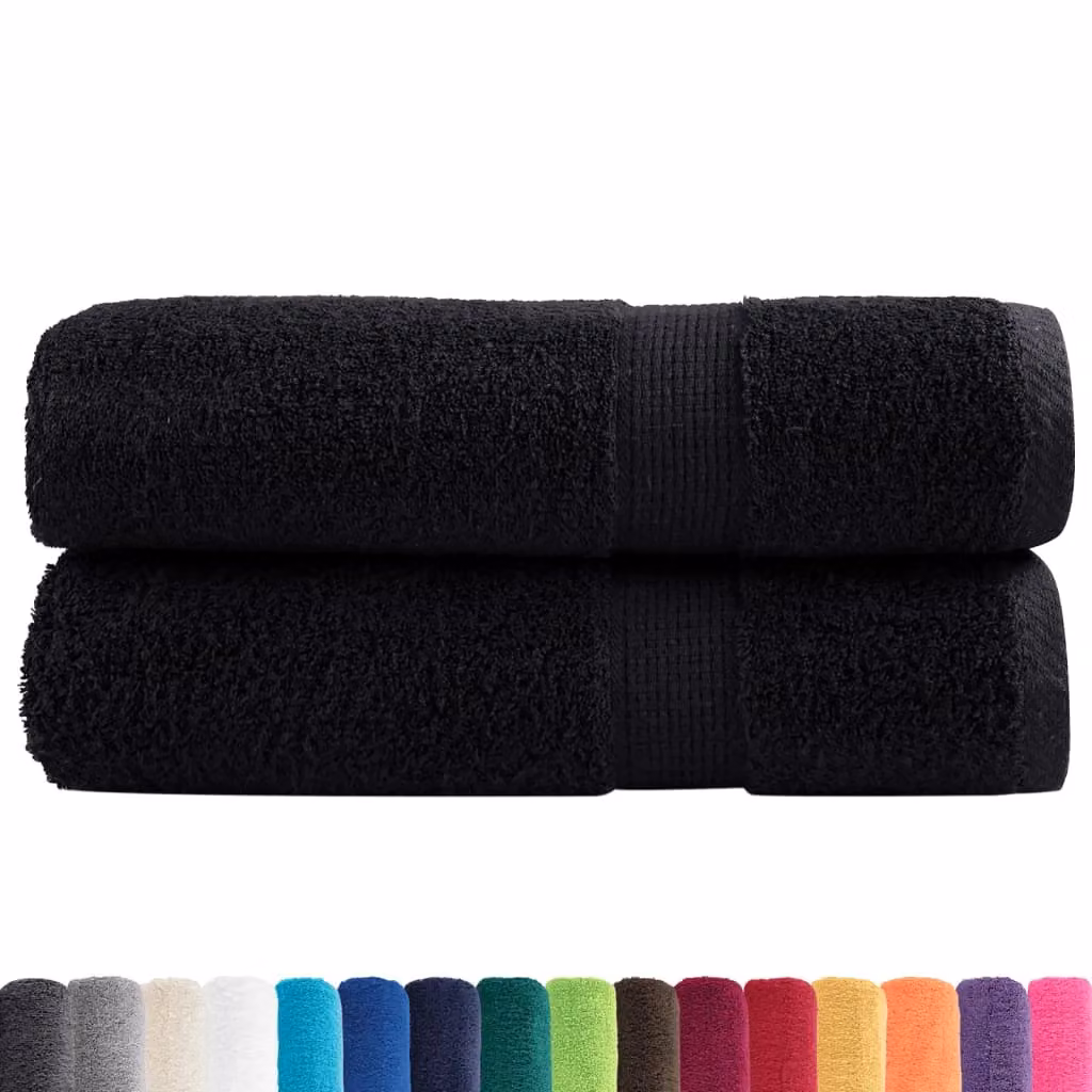 Berkfield Home SOLUND Premium Cotton Terry Shower Towels, 2 Pack, Black, W: 70 cm, L: 140 cm, 600 gsm – 2