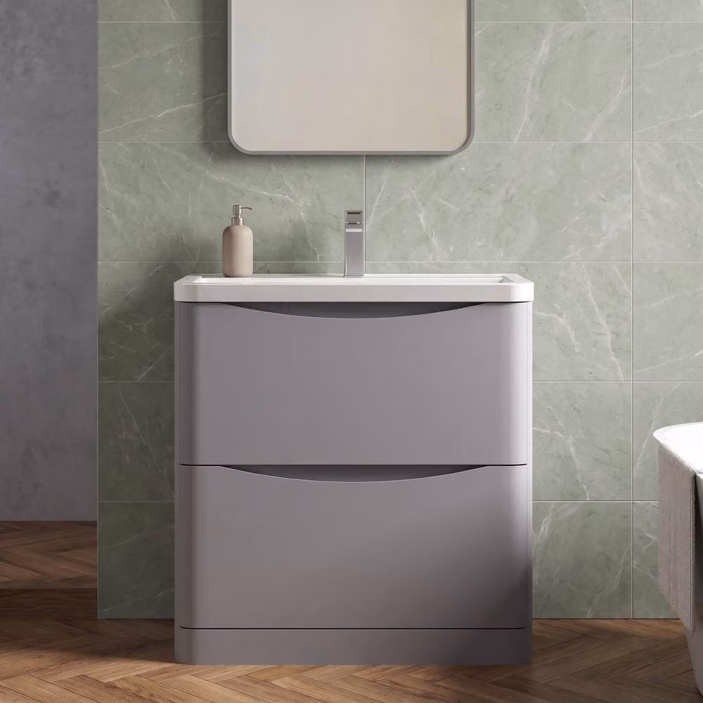 Balterley Dunwood Contemporary 2 Drawer Vanity Basin Unit in Satin Grey, Width: 80 cm – 2