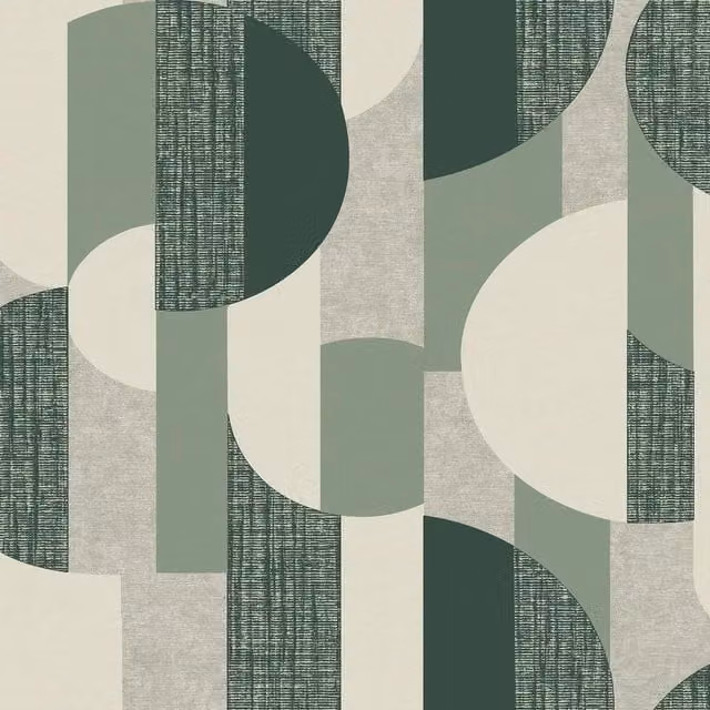 Grandeco Geometric Tempo Abstract Retro Vinyl Non-Woven Wallpaper in Green, Grey and Black
