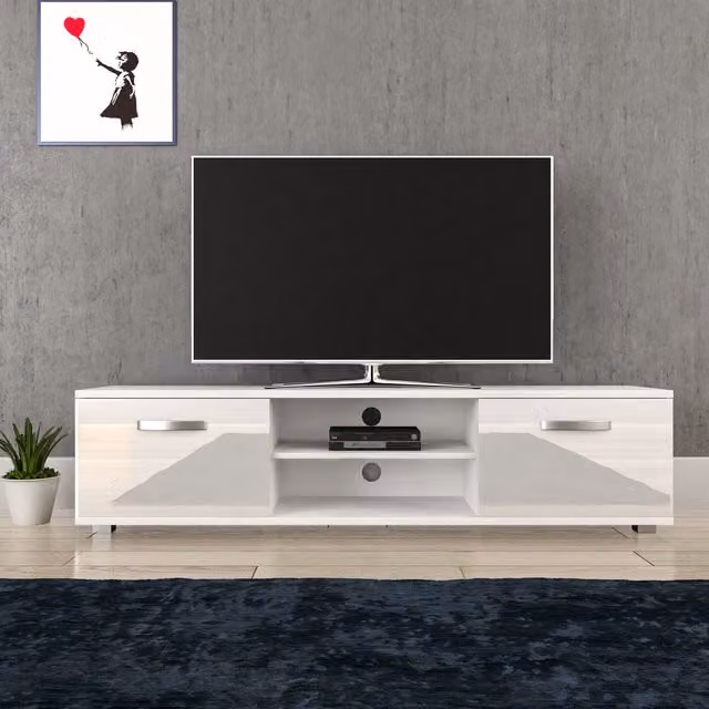 Vida Designs Cosmo Modern 2 Door Glossy TV Unit in White, Width: 160 cm