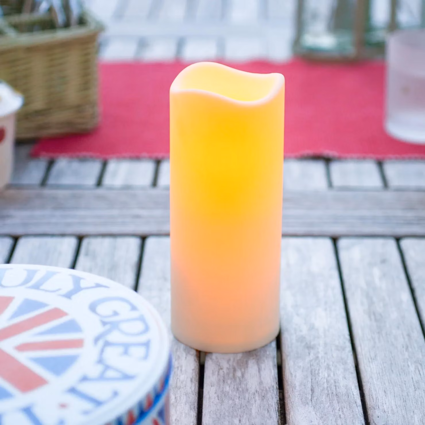 Lights4fun Large Outdoor Battery LED Pillar Candle in White and Beige with Flicker Effect and Timer