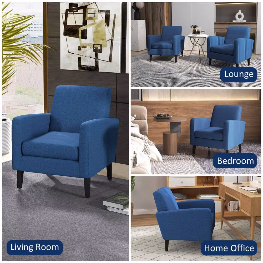 Wyld Haus Lita Ralo Set of 2 Blue Modern Fabric Accent Armchairs with Black Rubberwood Legs – 6