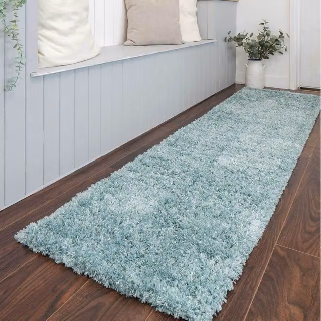 The Rug House Super Soft Shaggy Pile Rug in Duck Egg Blue, W: 240 cm, D: 60 cm