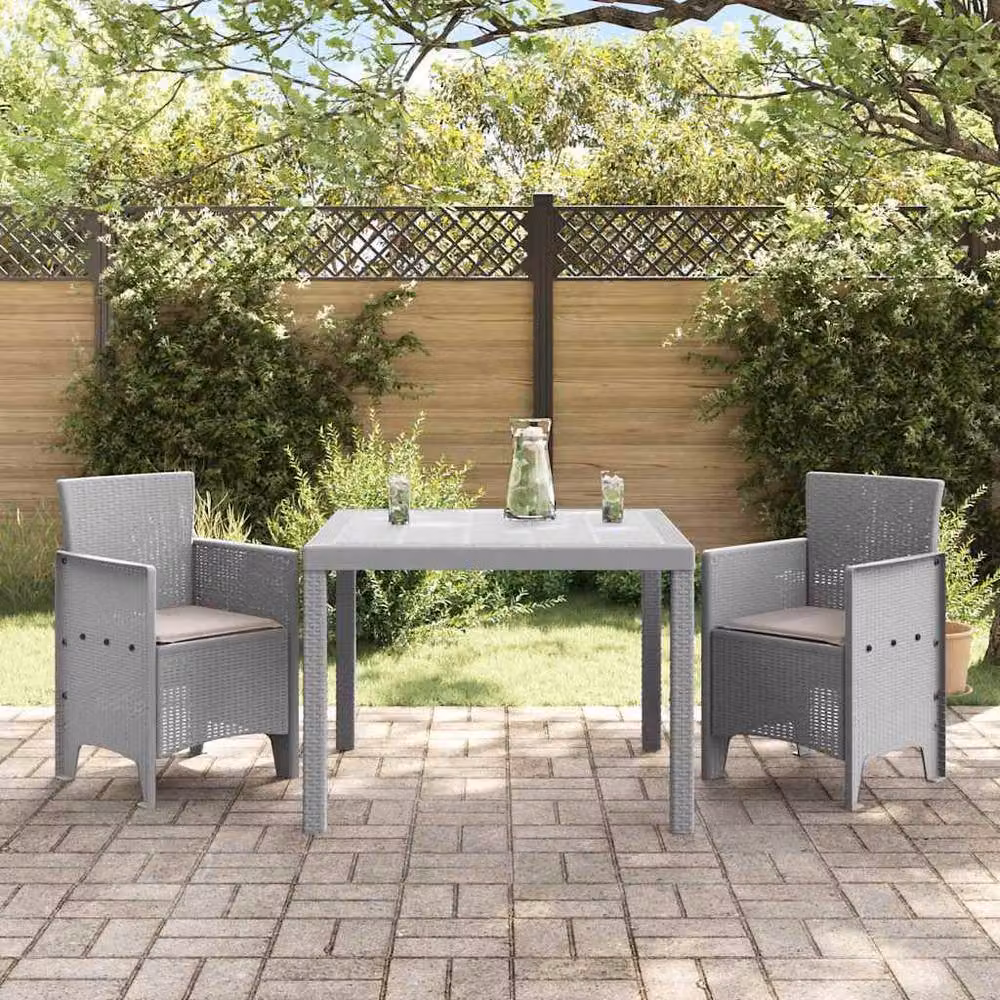 Berkfield Home 3 Piece Modern Garden Dining Set with Light Grey Cushions and Poly Rattan – 3