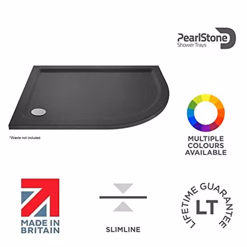 Nuie TR71104 Modern Right Hand Offset Quadrant Slimline Pearlstone Shower Tray, Slate Grey, W: 900 mm, D: 800 mm – 4