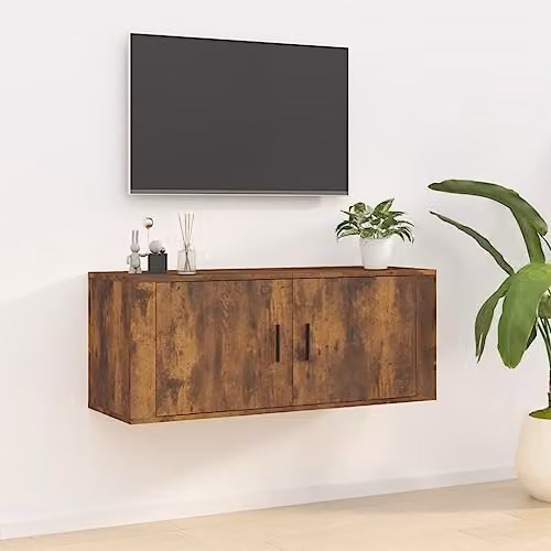 vidaXL Modern Wall Mounted TV Cabinet in Smoked Oak, W: 100 cm, D: 34.5 cm, H: 40 cm – 2