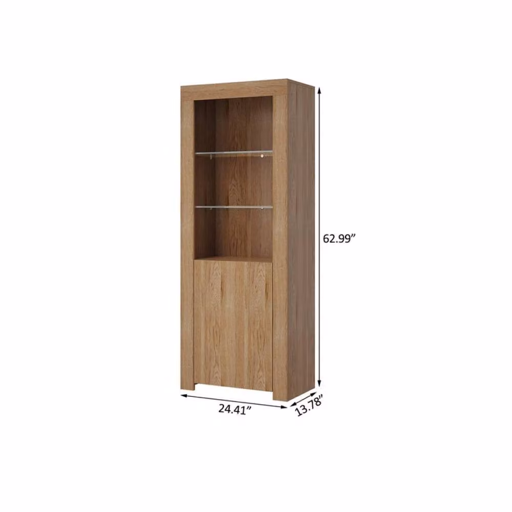 Kelvenix Modern Brown Glossy Tall Cabinet with Glass Doors, Internal Shelves and Integrated Lighting – 2