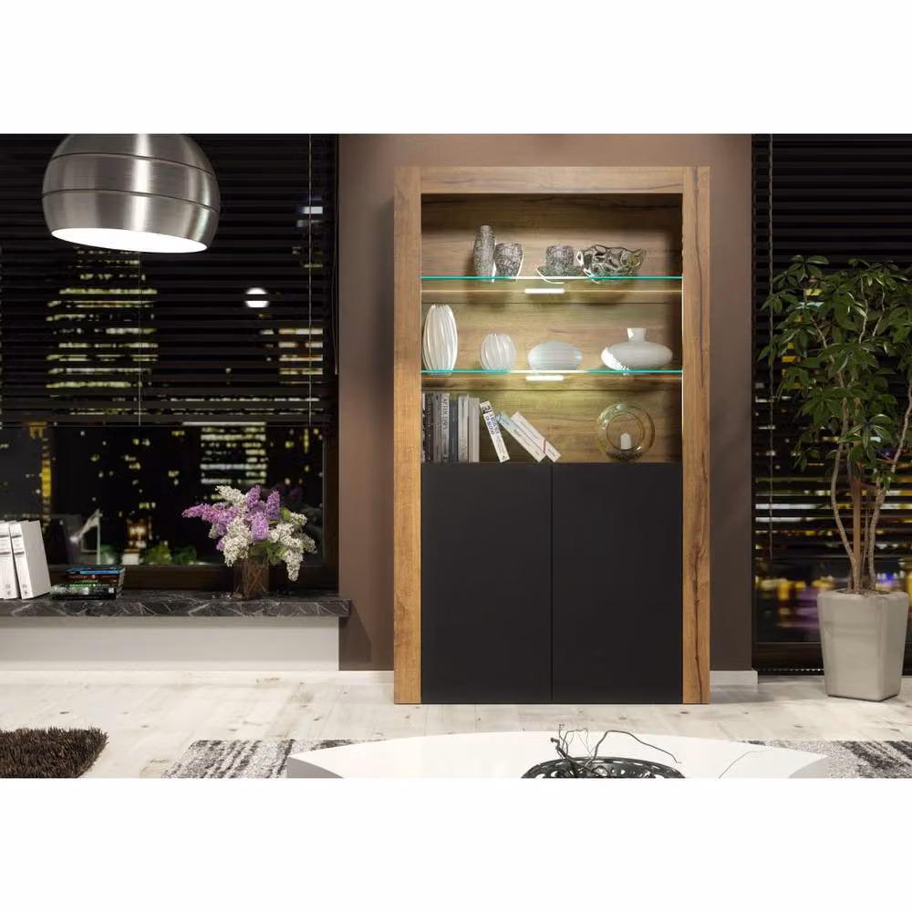 Mex Furniture LTD Spectrum Display Cabinet in Dark Oak and Black with LED Lighting, W/D/H: 170 x 35 x 100 cm – 4