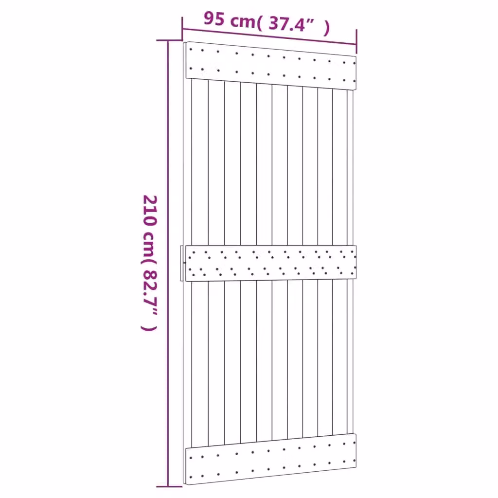 Berkfield Home Rustic Solid Wood Pine Sliding Door with Hardware Set, Brown, W: 95 cm, H: 210 cm – 2