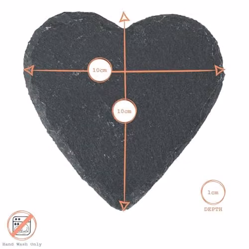 Argon Tableware Heart Shaped Black Natural Slate Coasters, 12 Piece Set, Diameter: 10 cm – 3