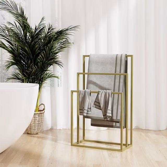 Berkfield Home Freestanding Gold Metal Towel Rack, W/D/H: 48 x 24 x 79 cm