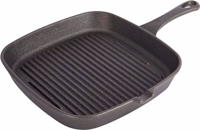 Gr8 Home Cast Iron Square Grill Pan with Pouring Spout, Black