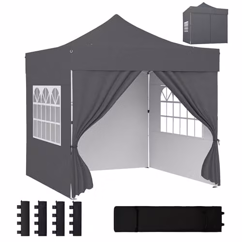 Outsunny Pop Up Gazebo with Sidewalls, UPF50+, Grey/Silver, W: 300 cm, D: 300 cm, H: 338 cm