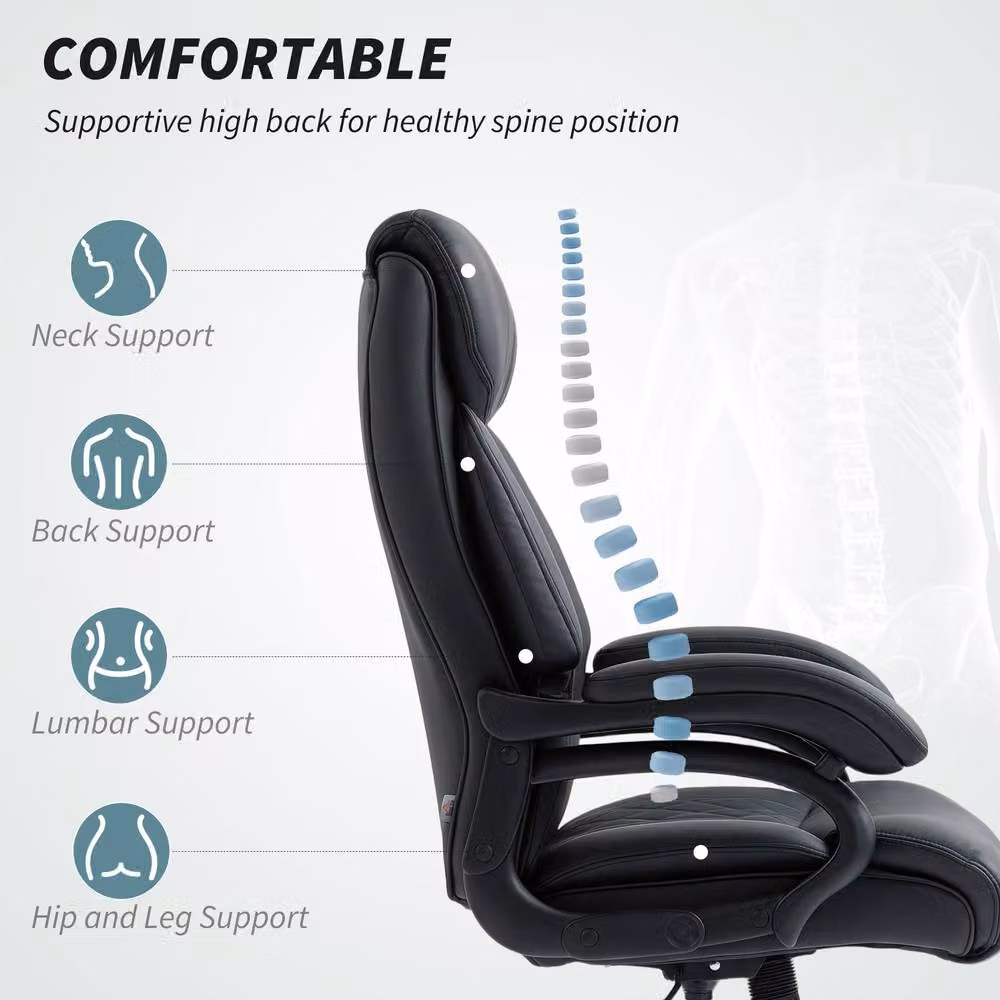 STILVORA Black Synthetic Leather Executive Office Chair with Headrest and Armrests – 5