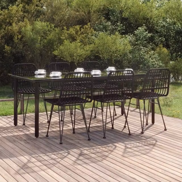 Berkfield Home 7 Piece Black Poly Rattan Garden Dining Set