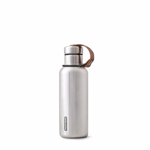 Black + Blum Stainless Steel Thermal Insulated Water Bottle with Vegan Leather Carry Loop, Black and Orange, 500ml – 1