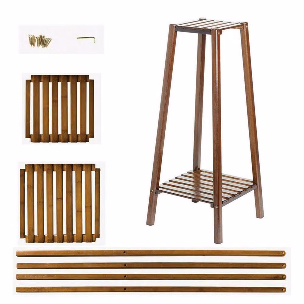 NESTLUNE 2 Tier Bamboo Tall Plant Stand in Brown, H 100 cm x W 15 cm x D 15 cm – 5