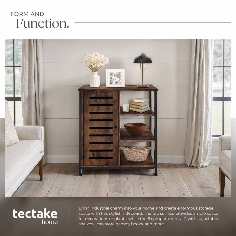 tectake Industrial Sideboard with 3 Open Shelves in Brown and Black Oak Finish – 4