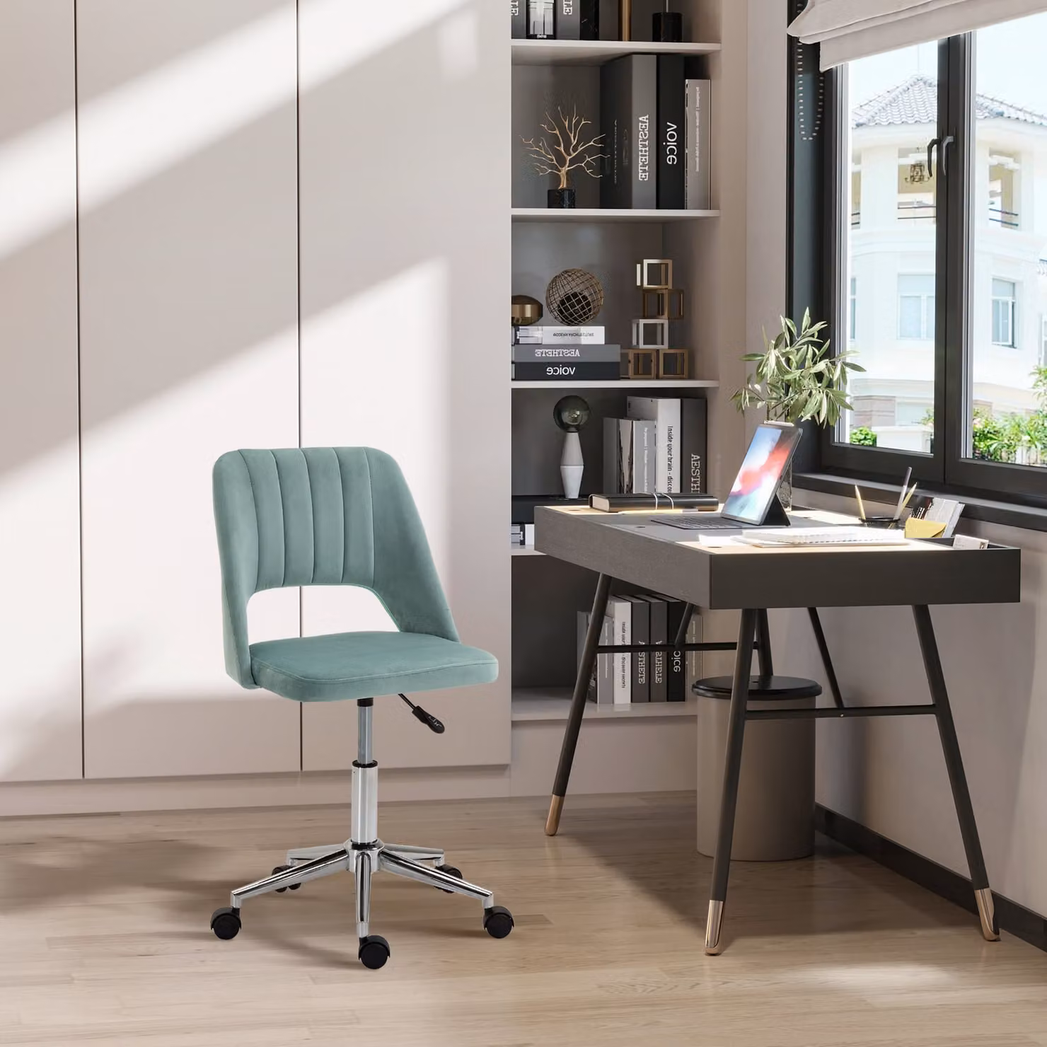 Vinsetto Green Velvet Mid Back Swivel Home Office Task Chair – 3