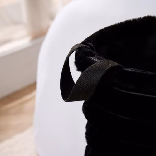 OHS Collapsible Faux Fur Ribbed Laundry Basket with Handles, Black, W/D/H: 36 x 36 x 55 cm – 2