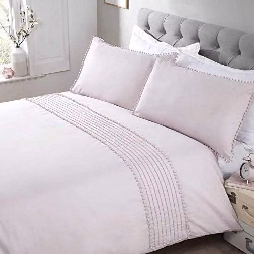 Rapport Home Polycotton Pom Pom Duvet Cover and Pillowcase Set in Pink, Grey and White, Single (90 x 200 cm)
