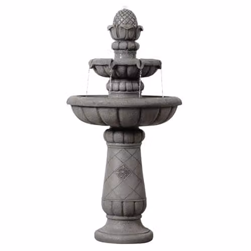 Teamson Home Two-Tier Cascade Birdbath Outdoor Garden Fountain, Grey, Height: 99 cm – 1