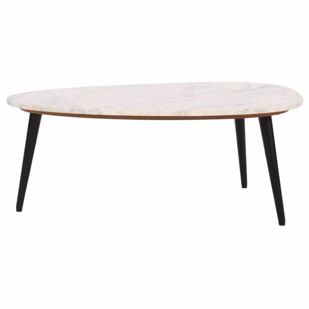 Wyld Haus Alabama Round White Marble Coffee Table with Black Metal Legs, W/D/H: 60 x 60 x 35 cm – 2