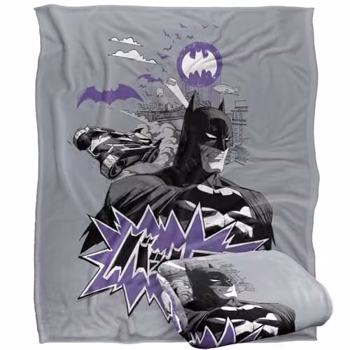 Warner Bros. Batman Purple Kanji Skyline Super Soft Fleece Throw Blanket, W: 152 cm, D: 127 cm