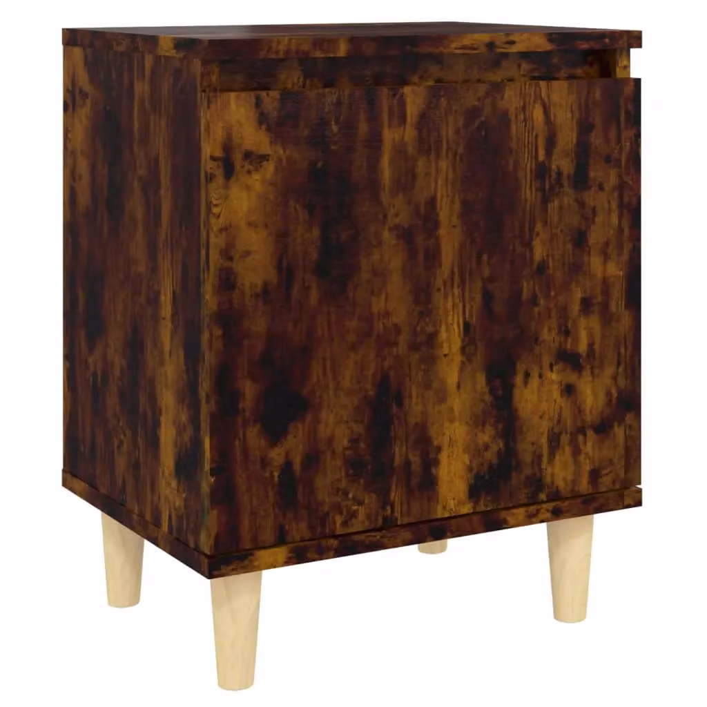 Berkfield Home Bed Cabinets with Solid Wood Legs, 2 Pieces, Smoked Oak in Brown, W: 40 cm, D: 30 cm, H: 50 cm – 4