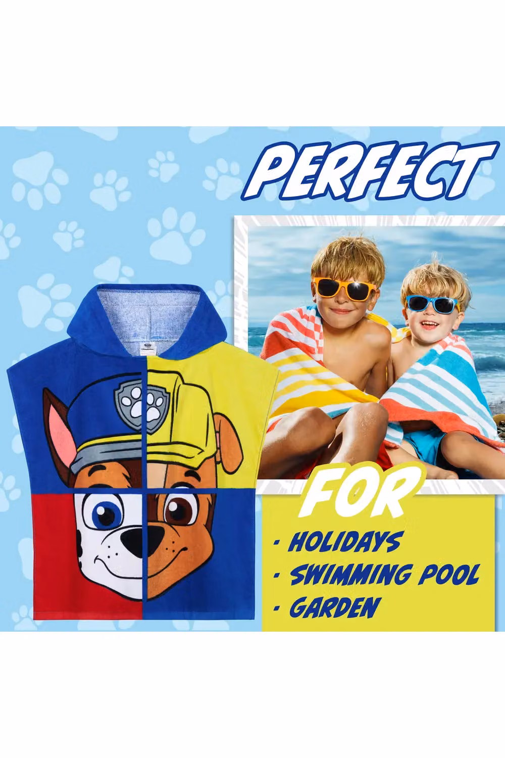 Get Trend Paw Patrol Hooded Towel Poncho for Kids, Blue and Multicolour – 4