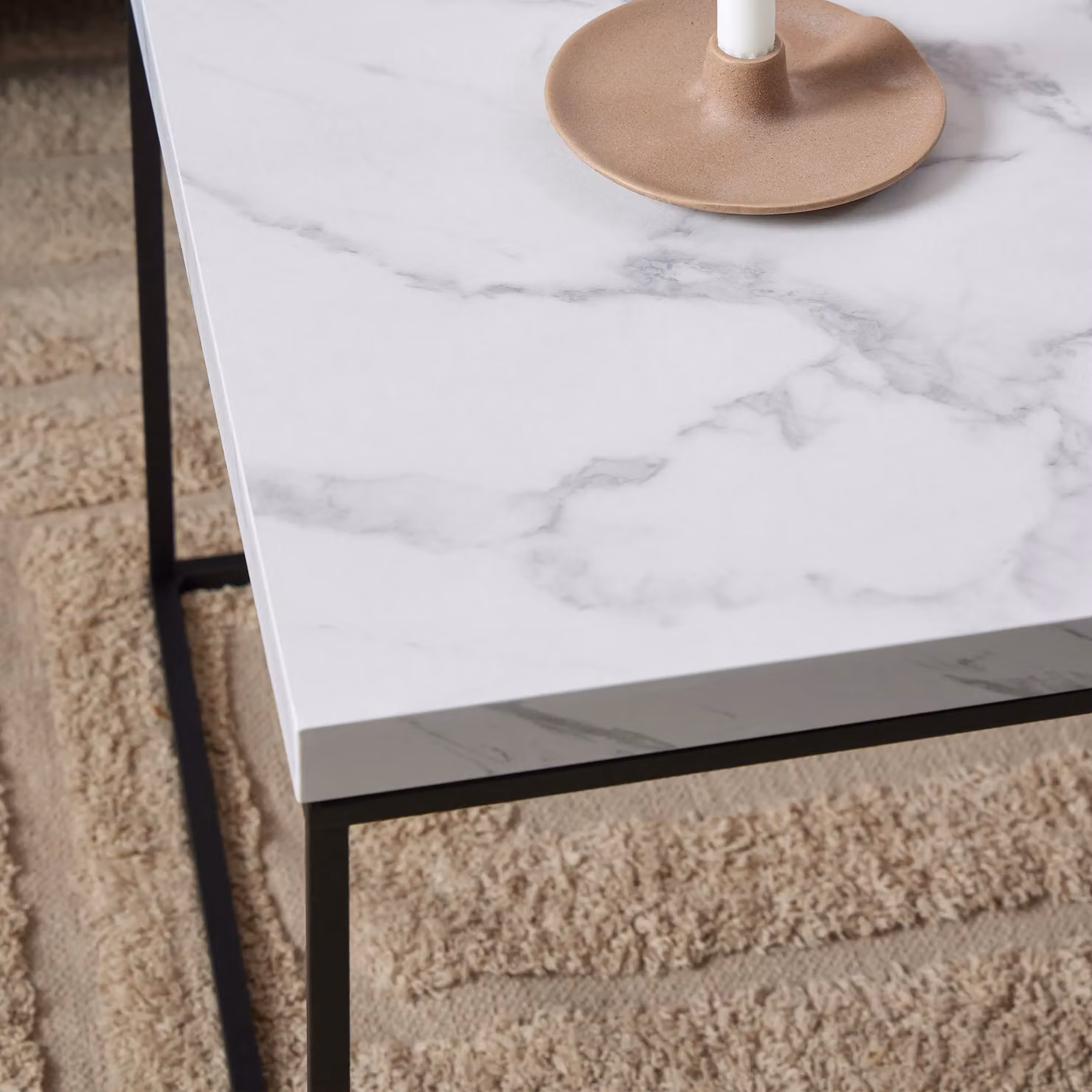 Furniture To Go Barossa Coffee Table with White Marble Effect Top and Black Metal Sled Base – 3