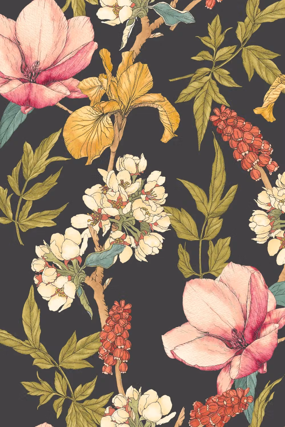 Hoopla Walls Orchid Bloom Matt Wallpaper in Black – 2