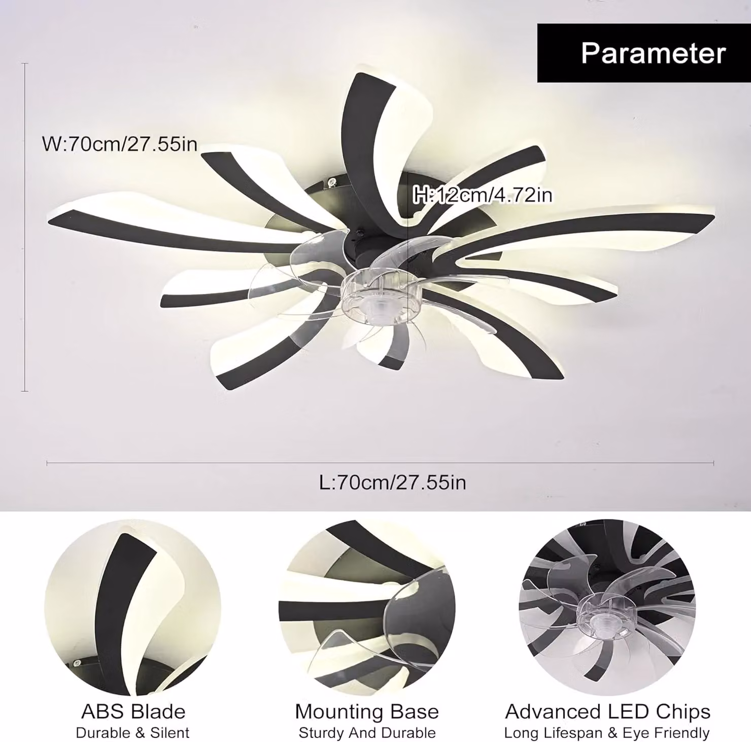 Garwarm Modern Black LED Ceiling Fan with Dimmable Lights and Remote Control – 2