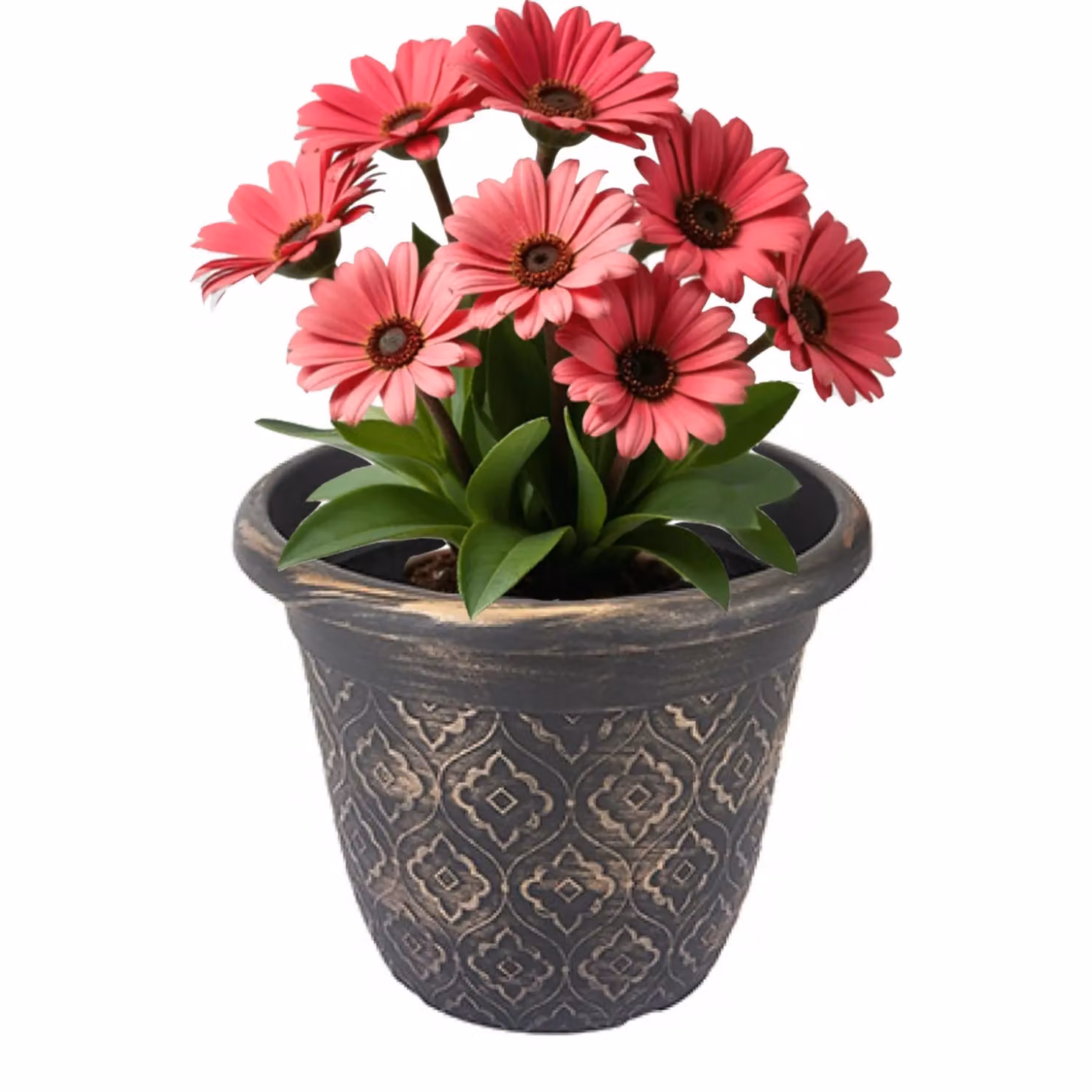 Almineez Set of 2 Rustic Plastic Plant Pots for Indoor and Outdoor Use in Bronze and Silver – 2