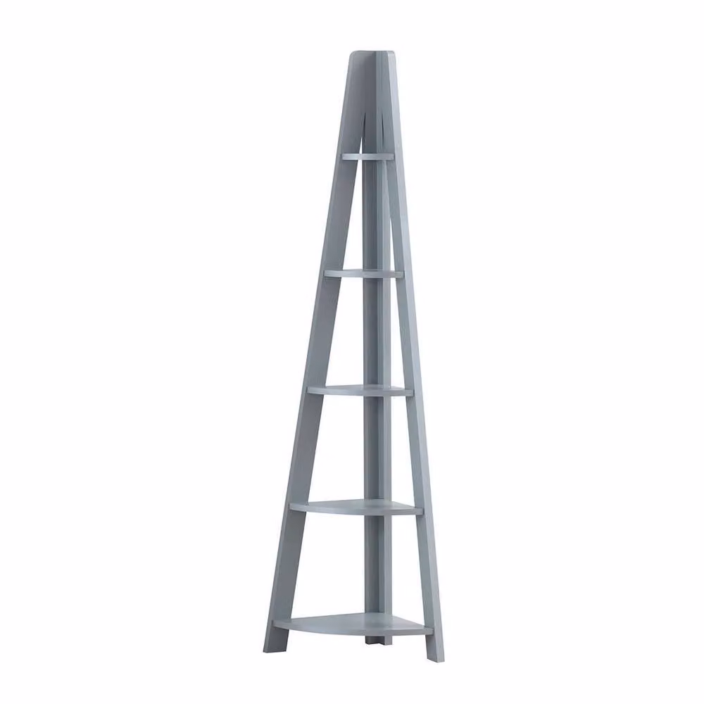 Timber Art Design Riva Scandinavian Retro 5 Tier Corner Ladder Bookcase in Light Grey – 2