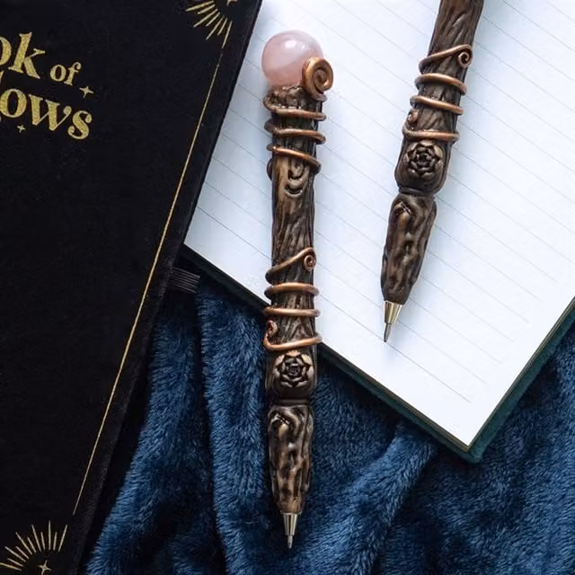 KDMK Romance Rose Quartz Crystal Wand Pen in Brown