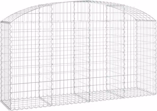 Berkfield Home Arched Gabion Basket in Silver Galvanised Steel, W: 200 cm, D: 50 cm, H: 100-120 cm