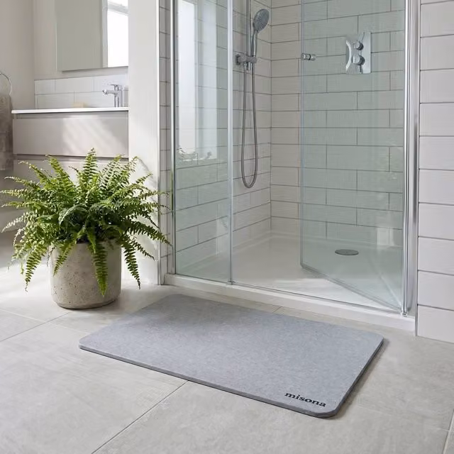 Misona Large Diatomite Stone Bath Mat, Grey, W: 80 cm, D: 50 cm