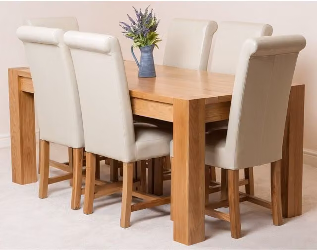 Oak Furniture King Kuba Dining Set with 6 Washington Upholstered Leather Chairs in Black and Beige, W/D/H: 180 x 90 x 78 cm – 1