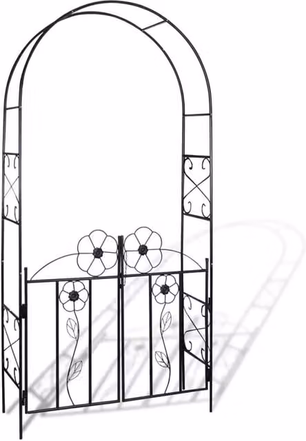 Berkfield Home Metal Garden Arch Door with Double Gate in Black, H 230 cm x W 115 cm