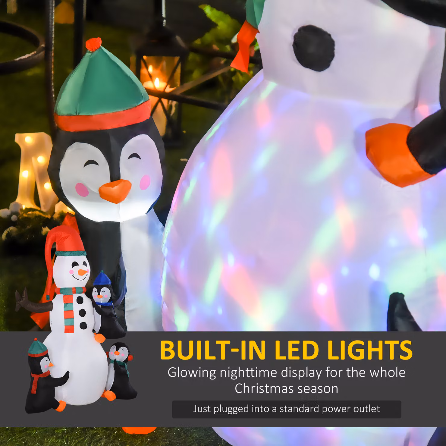 HOMCOM Multicolour Inflatable Christmas Snowman and Penguins Outdoor Decoration with LED Light – 4