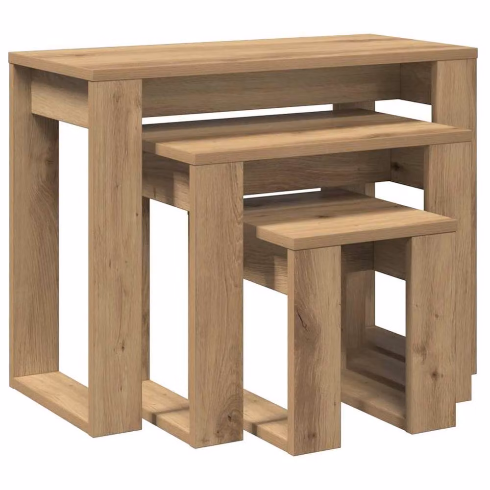 Berkfield Home Nest of 3 Tables in Artisan Oak Brown Engineered Wood – 4