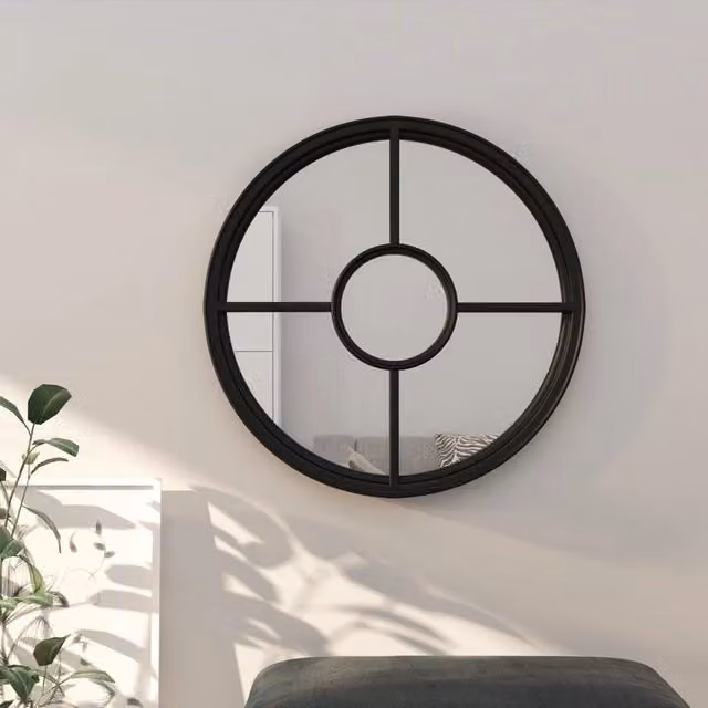 Berkfield Home Antique Round Metal Wall Mirror, Black, Diameter: 40 cm