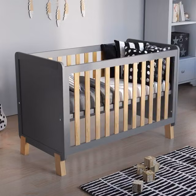 Love For Sleep Francis Cot Bed with Microfibre Mattress in Grey and Pine Wood