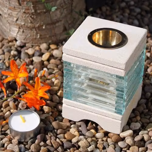 KDMD White Square Stone and Glass Oil Burner – 2
