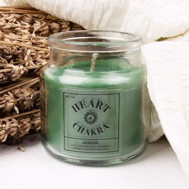 Myga Chakra Heart Scented Tabletop Candle in Green with Floral Fragrance