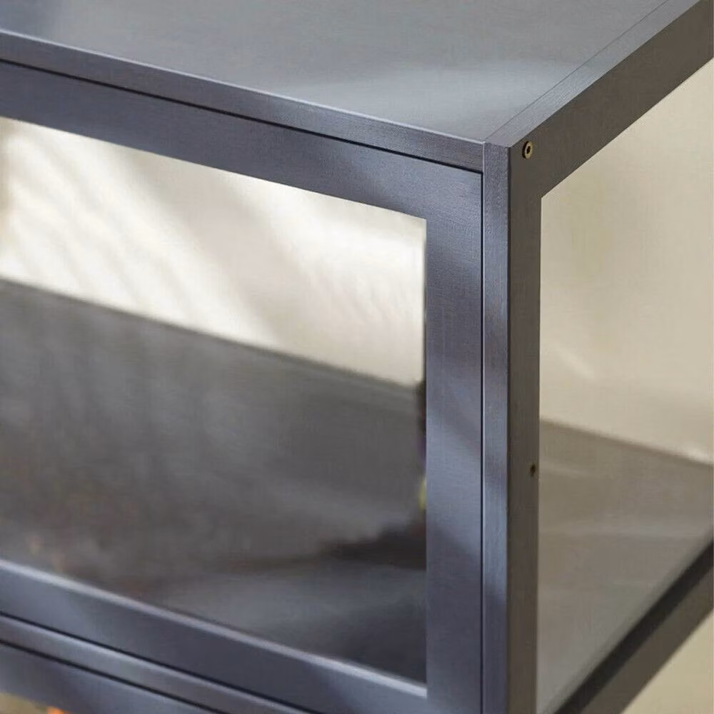 KORVIXA 3-Tier Black Bamboo and Acrylic Display Cabinet with Glass Doors, W/D/H: 100 x 100 x 100 cm – 2
