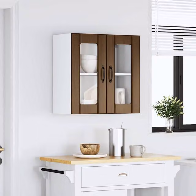 Berkfield Home Lucca Kitchen Wall Cabinet with Glass Doors in Brown Oak, W/D/H: 60 x 31 x 60 cm – 1