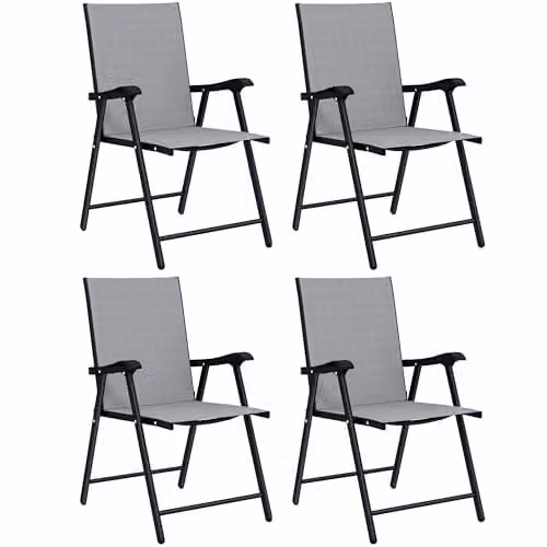 Outsunny Set of 4 Folding Garden Chairs with High Back and Armrests in Light Grey – 1
